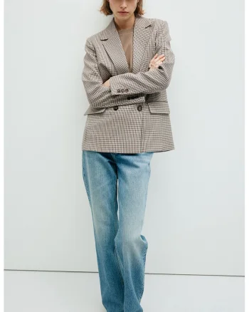 Sacou cu model houndstooth si revere decupate, Bej