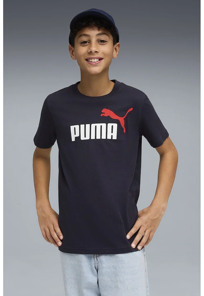 Tricou de bumbac cu imprimeu logo, Alb optic/Rosu vermillion/Violet aubergine