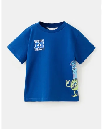 Tricou de bumbac cu imprimeu grafic, Albastru