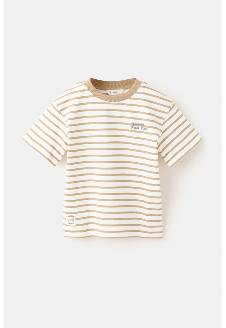 Tricou de bumbac cu dungi, Alb fildes/Crem
