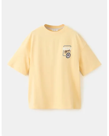 Tricou supradimensionat cu broderie sushi, Galben pastel