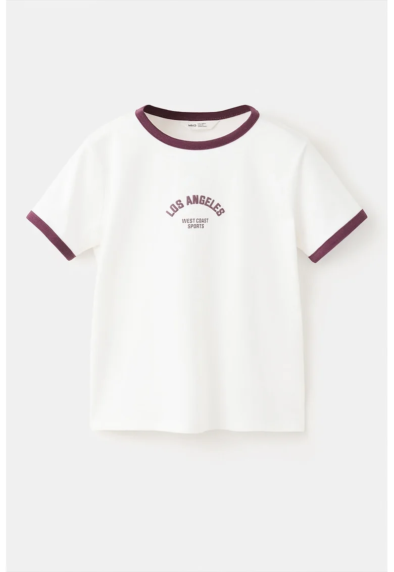 Tricou de bumbac cu decolteu la baza gatului, Visiniu/Alb murdar