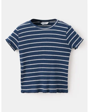 Tricou striat cu model in dungi, Albastru oceanic/Alb optic