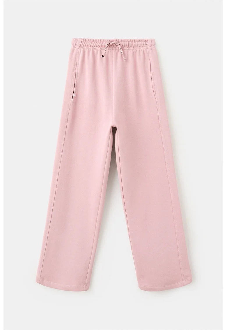 Pantaloni de trening cu snur si buzunare laterale, Roz deschis