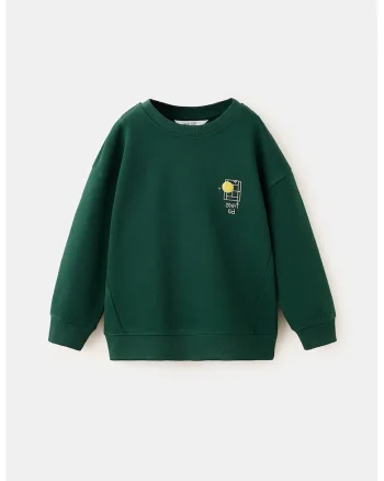 Bluza lejera de trening cu imprimeu pe spate, Verde englez