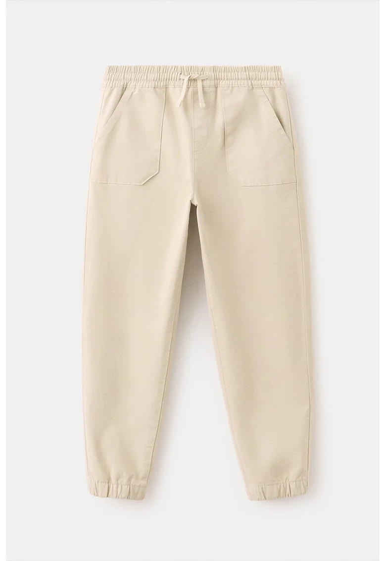 Pantaloni jogger din amestec de bumbac cu snur, Bej deschis