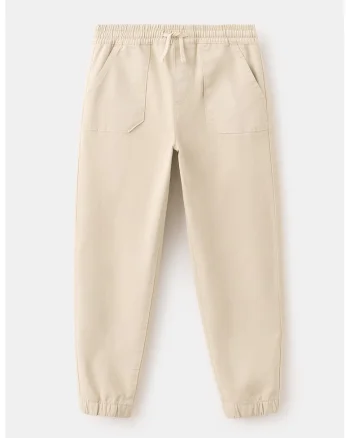 Pantaloni jogger din amestec de bumbac cu snur, Bej deschis