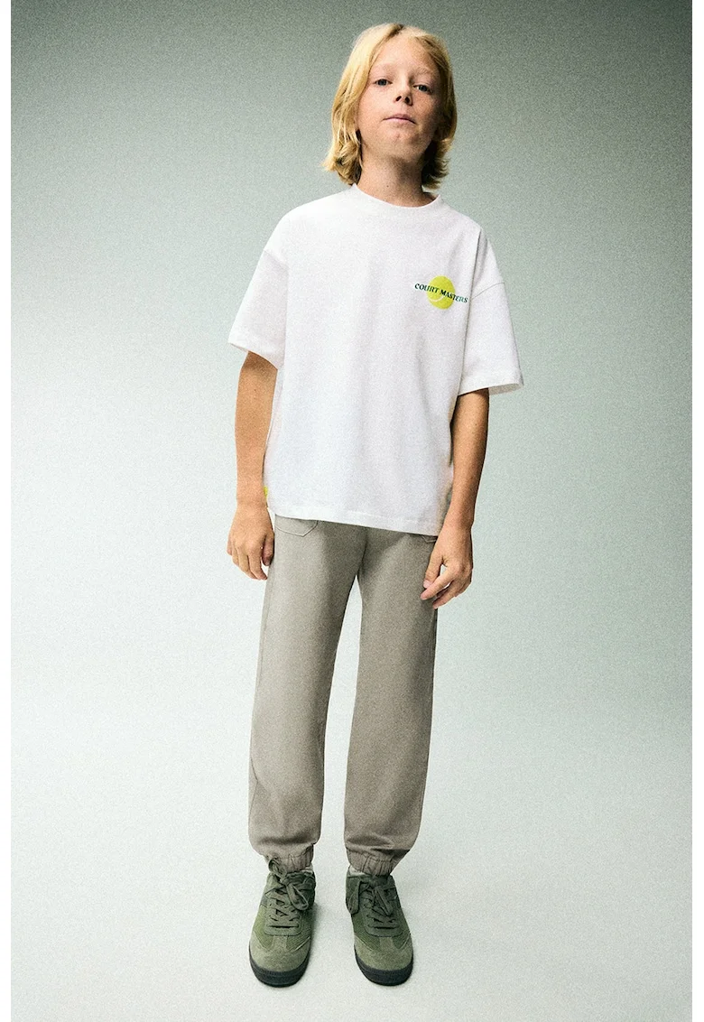 Pantaloni jogger din amestec de bumbac cu snur, Bej