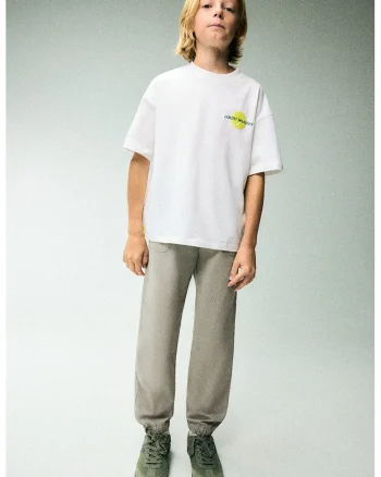 Pantaloni jogger din amestec de bumbac cu snur, Bej