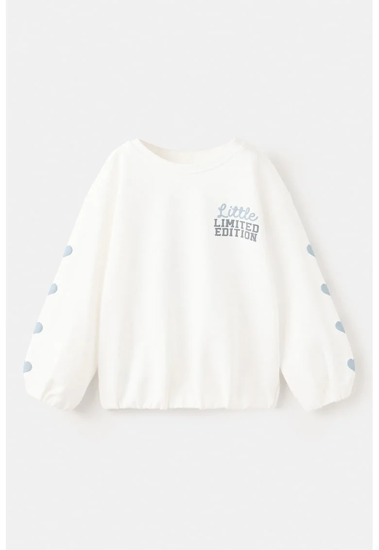 Bluza de trening lejera din bumbac cu imprimeu text, Bej