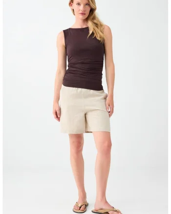 Pantaloni uni din amestec de in, Bej deschis