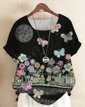 Bluza cu flori, de dama, maneca scurta, model 35 - marimea M