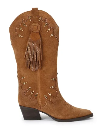 Kurt Geiger London cizme cowboy pentru femei din piele întoarsă Oxford Western Tassel