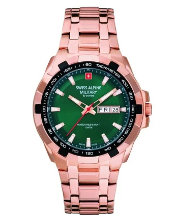 Ceas barbatesc, Swiss Alpine Military, Otel inoxidabil, Verde/Auriu