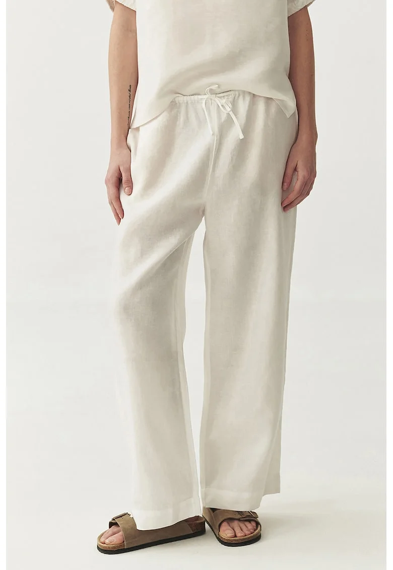 Pantaloni de in cu snur Canela, Alb
