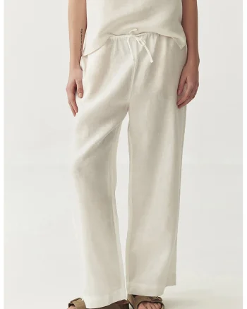 Pantaloni de in cu snur Canela, Alb