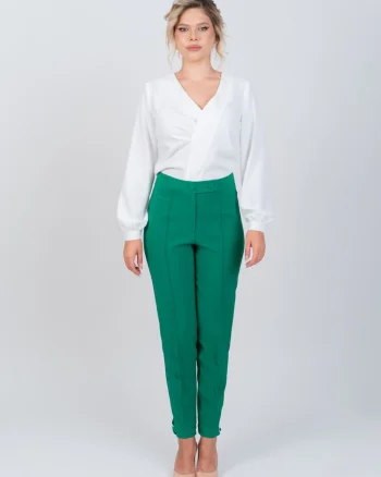 Pantaloni office/eleganti de culoare verde cu croiala conica si inchidere cu nasturi si fermoar