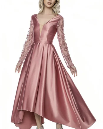 Rochie eleganta din tafta cu broderie 3D in partea superioara si decolteu in V