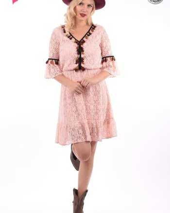 Rochie LaDonna eleganta din dantela cu ciucurasi colorati