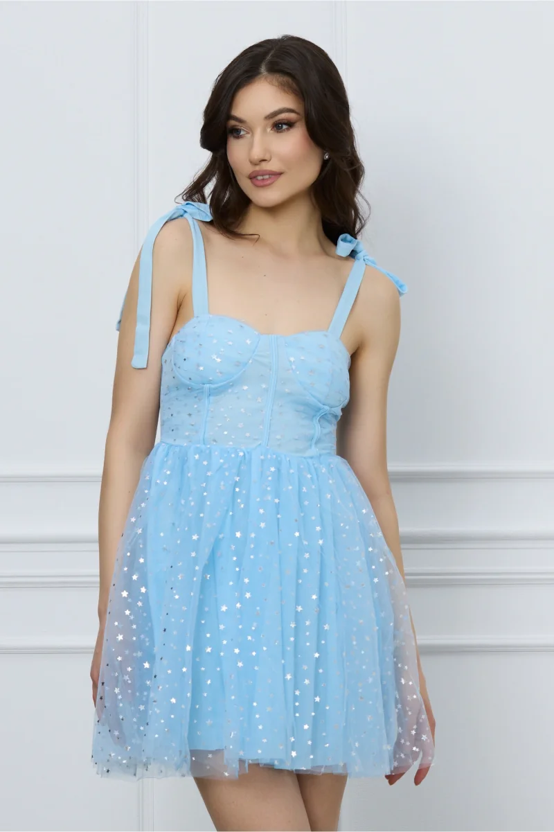 Rochie Doris bleu scurta cu stelute argintii