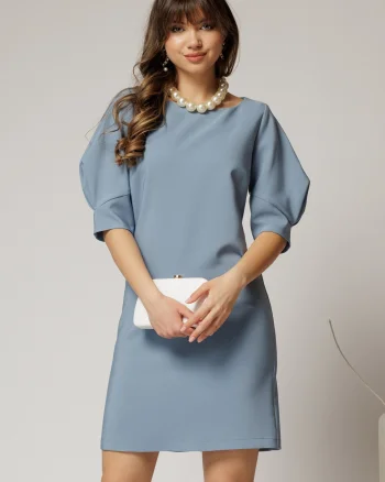 Rochie DY Fashion bleu scurta croi cambrat cu maneci cu design atipic