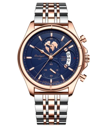 Ceas barbatesc Poedagar CS1453, otel inoxidabil, argintiu-rose gold, cadran albastru