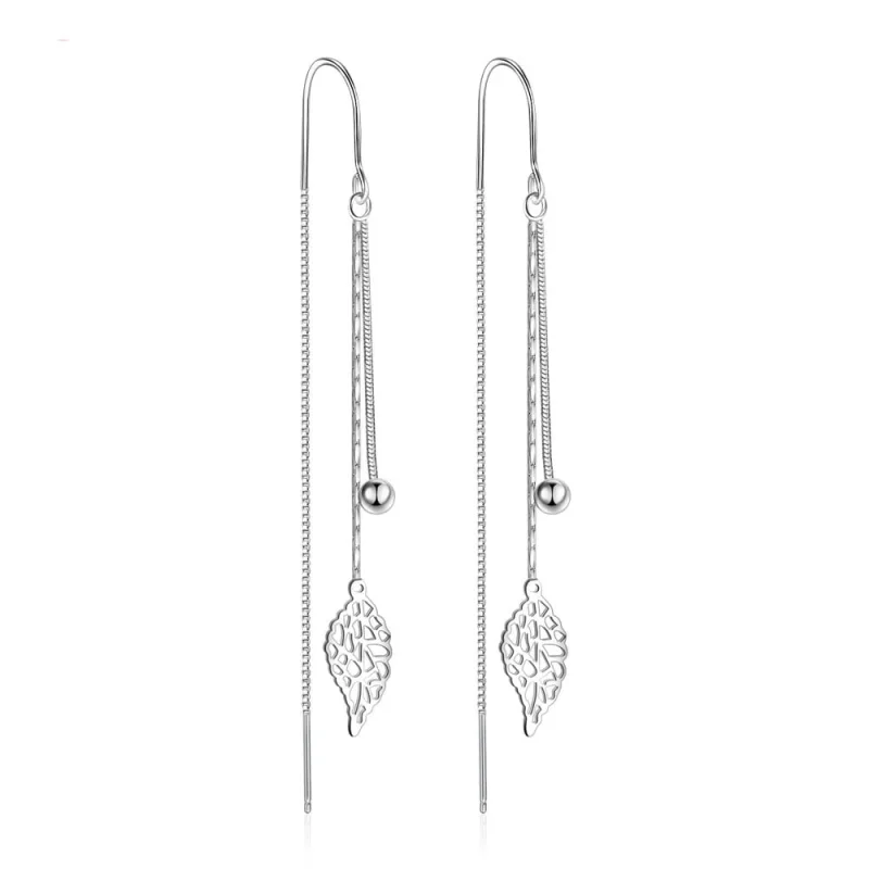 Cercei lungi argint 925, JW965, model frunza, placati cu rodiu