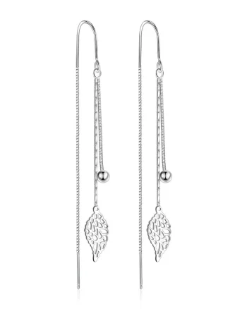 Cercei lungi argint 925, JW965, model frunza, placati cu rodiu