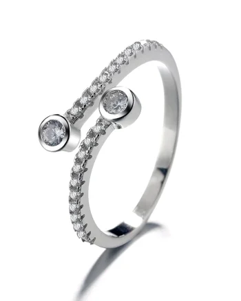 Inel reglabil argint 925, JW1354, model elegant cu pietre, placat cu rodiu