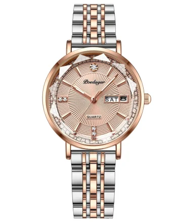 Ceas dama Poedagar CS1371, otel inoxidabil, argintiu-rose gold, cadran crem