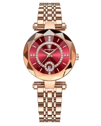 Ceas dama Poedagar CS1495, otel inoxidabil, rose gold, cadran rosu