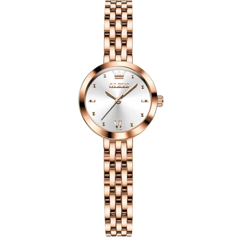 Ceas de dama Olevs CS1558, otel inoxidabil, rose gold, cadran alb