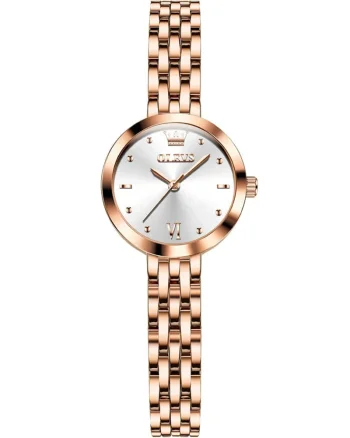Ceas de dama Olevs CS1558, otel inoxidabil, rose gold, cadran alb