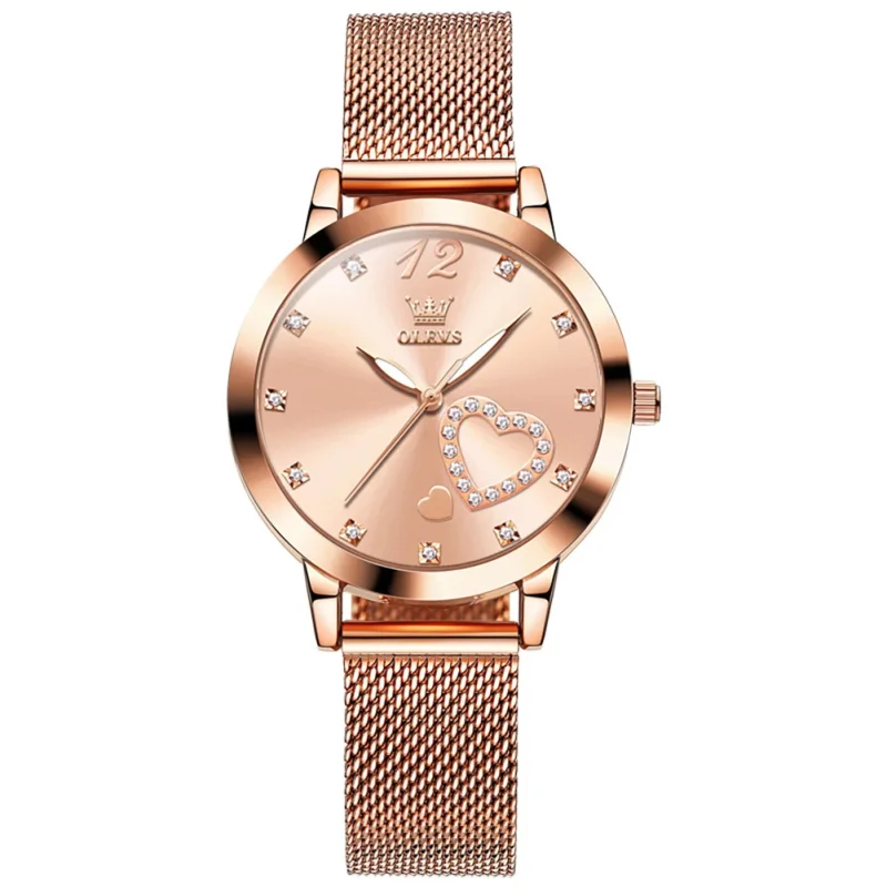 Ceas de dama Olevs CS1641, otel inoxidabil, rose gold, cadran roz