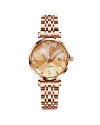 Ceas de dama Olevs CS1645, otel inoxidabil, rose gold, cadran auriu