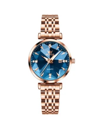Ceas de dama Olevs CS1646, otel inoxidabil, rose gold, cadran albastru