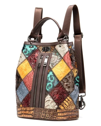 Rucsac dama Rina GT1040, piele naturala, multicolor