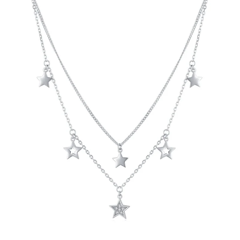 Lantisor dublu argint 925, JW1831, model stelute, placat cu rodiu