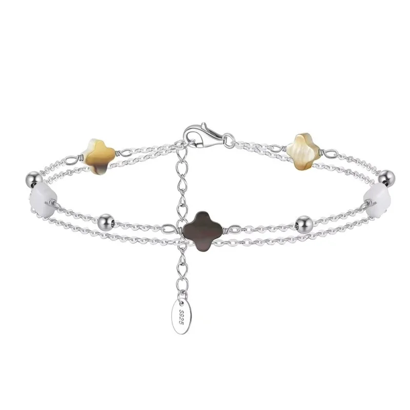 Bratara dubla din argint 925 pentru dama, JW1689, model trifoi, placata cu rodiu