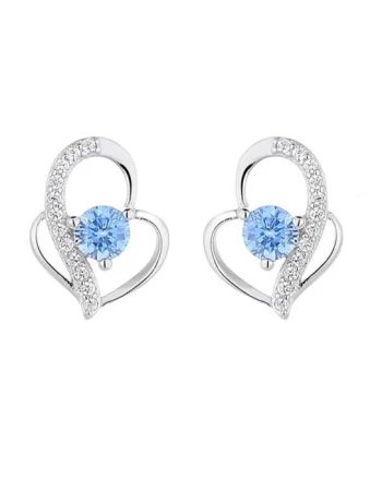 Cercei argint 925, JW842, model inima cu zirconiu albastru, placati cu rodiu