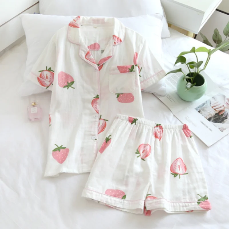 Pijama dama "Strawberry" din doua piese, PJ016, Alb
