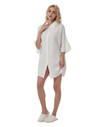 Camasa de noapte "White Grace" din bumbac, PJ028, Alb
