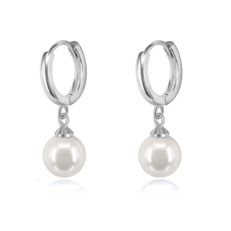 Cercei rotunzi argint 925, JW1103, model perla, placati cu rodiu