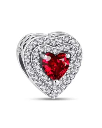 Charm/talisman argint 925, JW1174, model inima rosie, placat cu rodiu