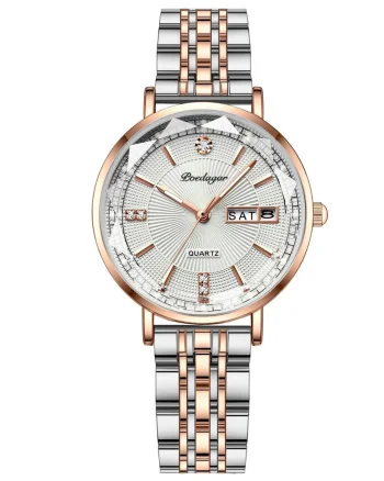 Ceas dama Poedagar CS1373, otel inoxidabil, argintiu-rose gold, cadran alb