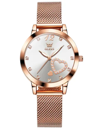 Ceas de dama Olevs CS1643, otel inoxidabil, rose gold, cadran alb