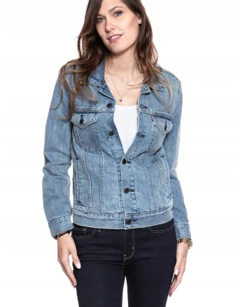 Jacheta Dama,  Trucker Jeans, Regular Fit, Denim Design, Fara Gluga, Cu Nasturi, Bumbac, Marime XS, Albastru