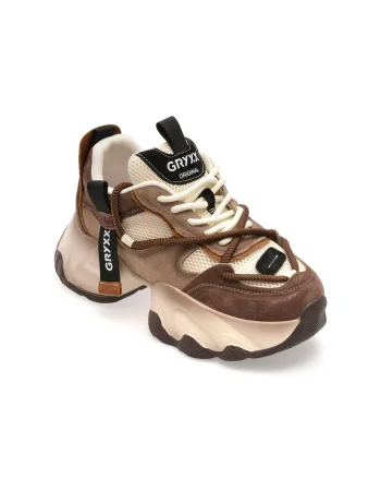 Pantofi sport GRYXX maro, 3281, din material textil si piele naturala