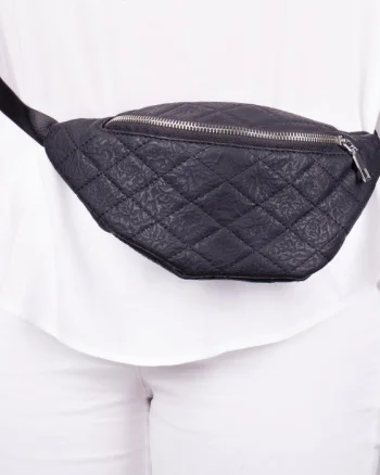 Borseta neagra cu romburi din cusaturi aparente din piele ecologica