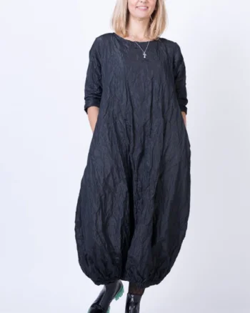 Rochie lunga gogosar din tafta cu memorie, neagra